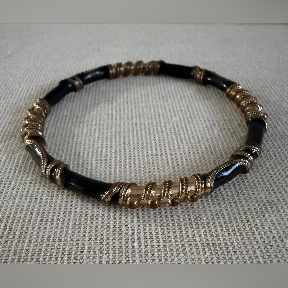 Black and Gold Wrapped Bangle Bracelet